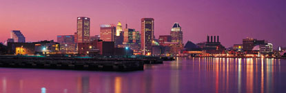 Picture of Baltimore skyline at night.